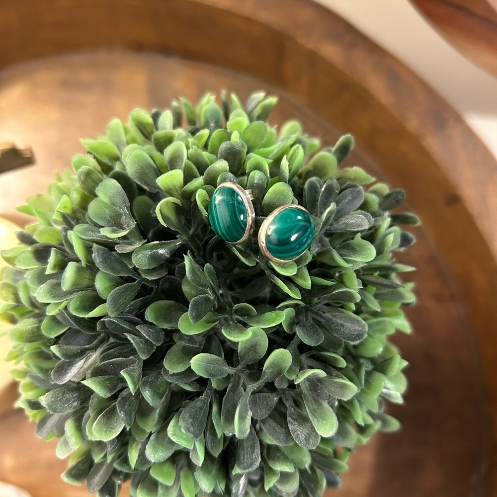 Malachite and Silver Stud Earrings